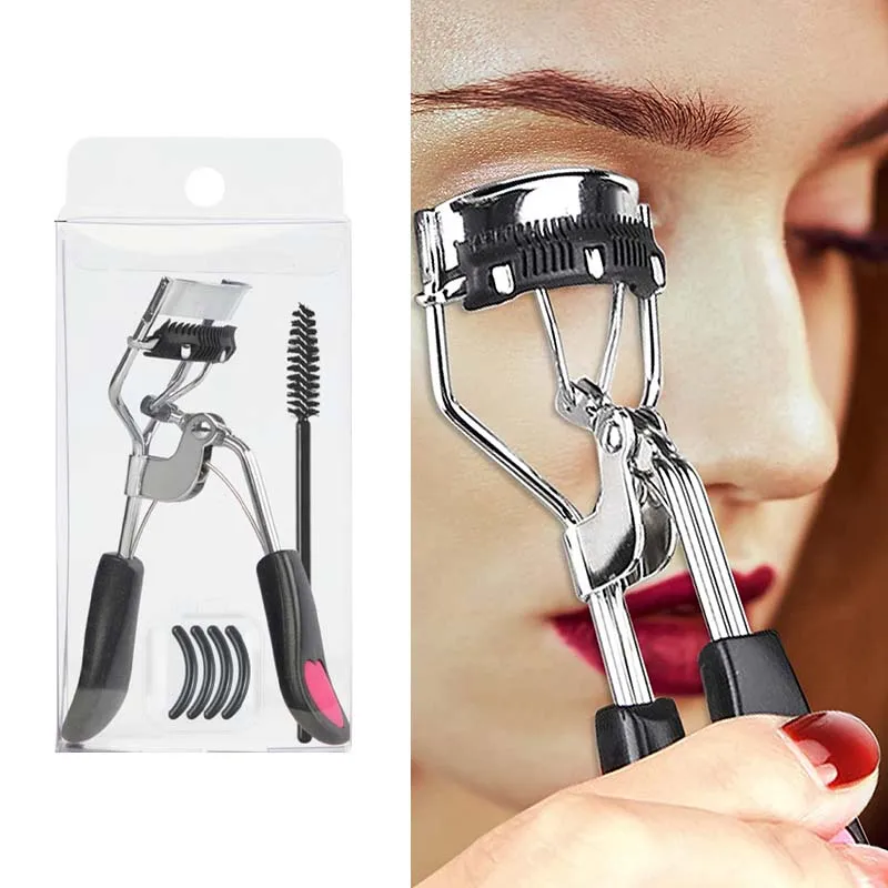 

1 Set Professional Curved Eyelashes Eyelash Curler with 4 Replacement Elastic Pads and Spiral Eyelash Brush Makeup Tools