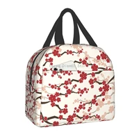 oriental cherry blossom insulated lunch bag for women thermal cooler japanese sakura flowers bento box camping travel picnic bag