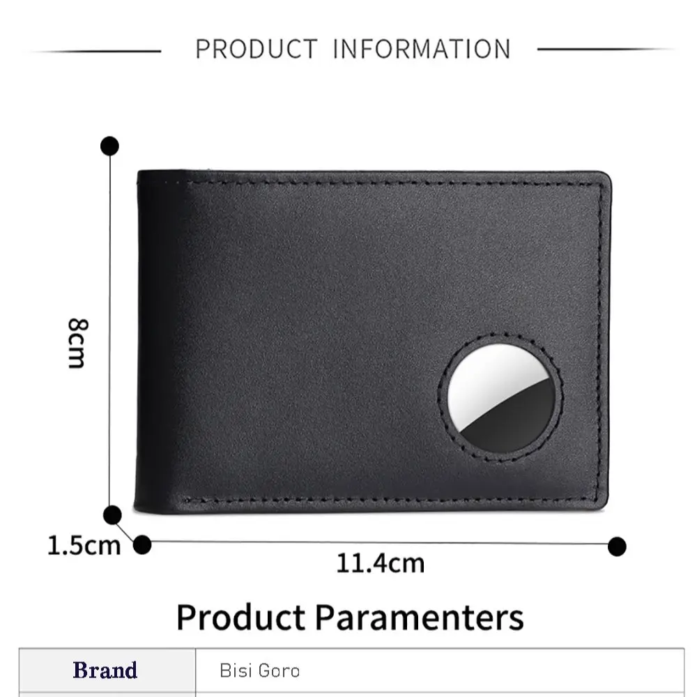 Bisi Goro Multi Card Holder Retro Genuine Leather Dollar Clip Simple RFID Blocking Men's Credit Bank Card Wallet with Air Tag
