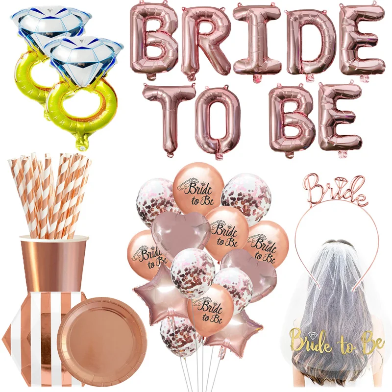 

Bride To Be Balloons Banner Veil Headband Team Bride Satin Sash Wedding Decoration Bridal Shower Hen Bachelorette Party Supplies