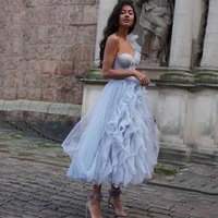 chic a line one shoulder prom dress tulle ruffles sky blue homecoming dresses sweetheart tea length pretty girl cocktail dresses