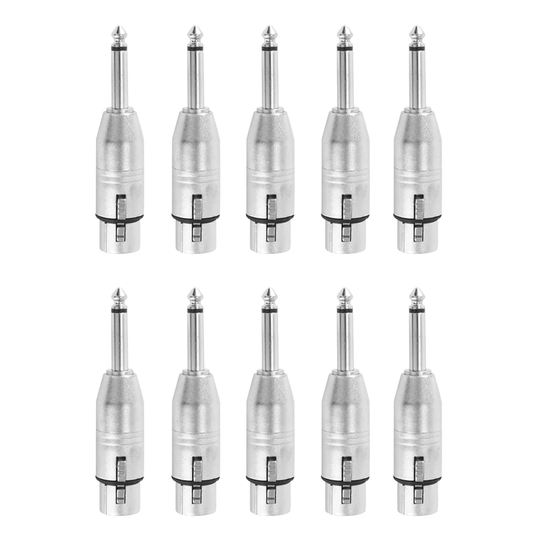 

10Pcs 3Pin XLR Female To 6.35Mm Male Mono Plug Lead Adapter Microphone Leader Adapter Microphone Adapter