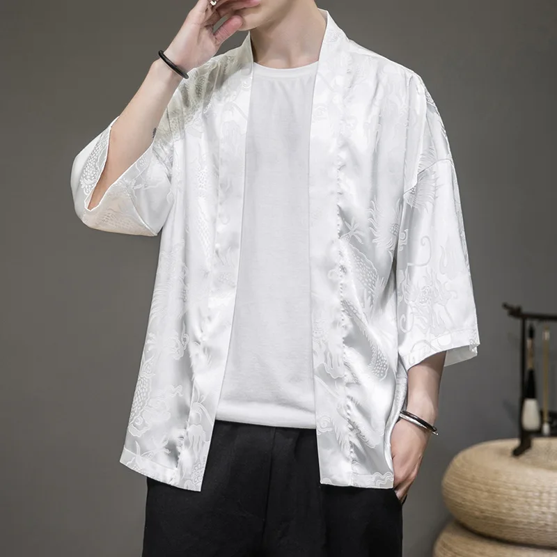 Кардиган мужской с принтом дракона Повседневная Свободная куртка одежда для