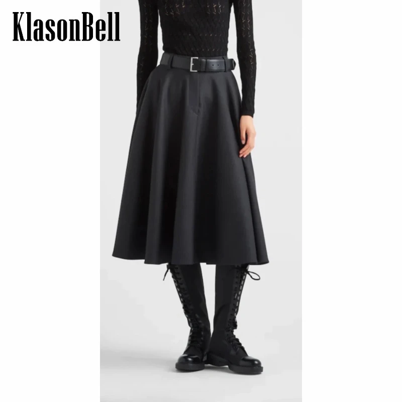 

12,26 KlasonBell с поясом черная Расклешенная юбка миди для женщин