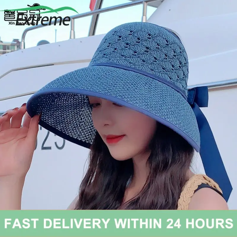 

Summer Folding Hat Ladies Empty Top Straw Hat Bow Knot Large Eaves Hat Outdoor Sun Protection Hat Straw Sun Hat