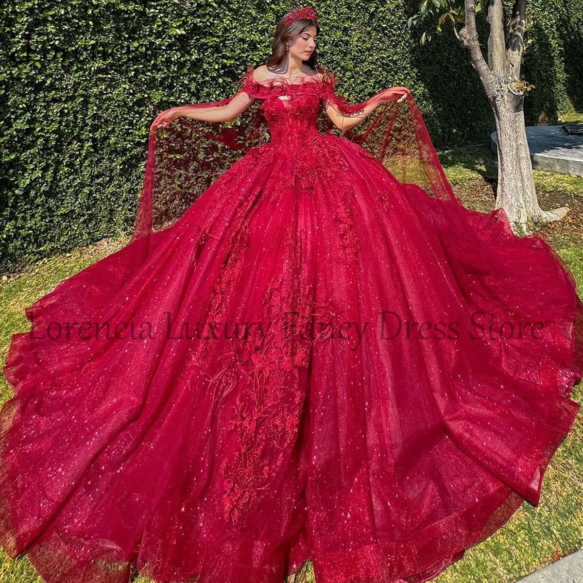 Красные изысканные платья Quinceanera с открытыми плечами 2024 мексиканские милые 15 16 3D
