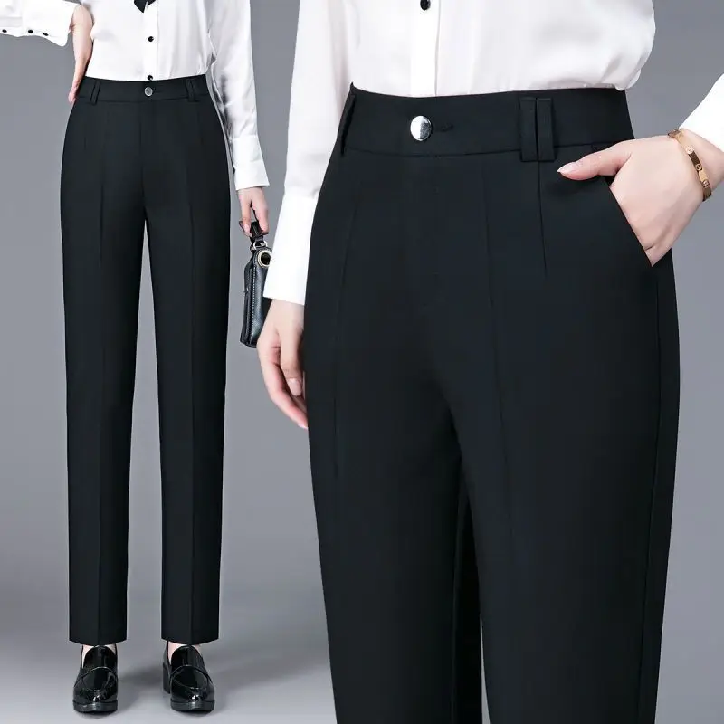 2023 New Women Spring Autumn Korean Elegant Solid Loose Suits Pants Ladies Fashion Casual High Waist Straight Long Trousers X108