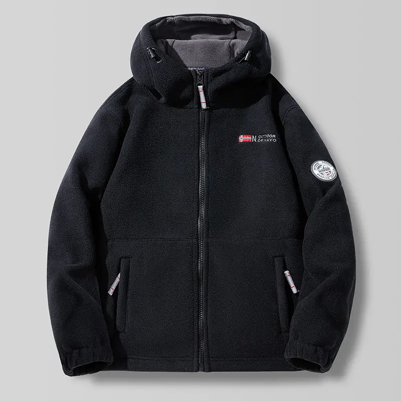 wa męska kurtka z polaru męskiego Plus Size odporna na zimno jagnięcego bawełniana odzież kapturem i wieloma kieszeniami norweski trend
