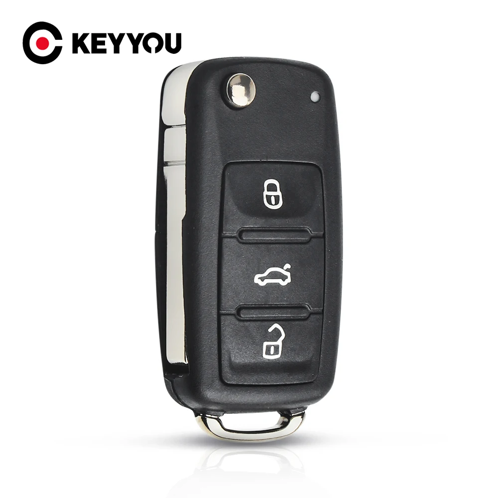 KEYYOU – coque de remplacement pour clé de voiture  pliable  3 boutons  pour VW Golf Mk6 Tiguan Polo