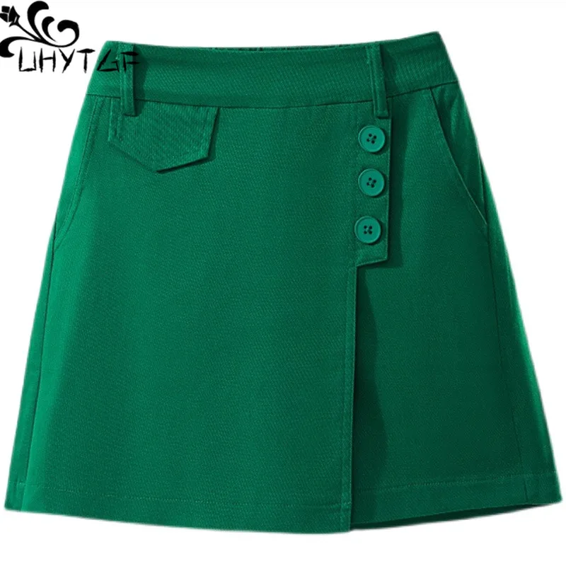 

UHYTGF 2022 Korean 4XL Big Size Shorts Women's White Green Black High Waist Wide Leg Summer Pants Skirt Female Casual Shorts 44