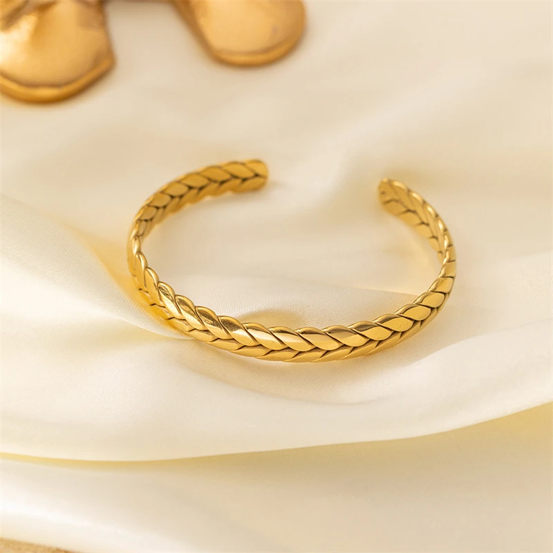 Винтажный широкий браслет из нержавеющей стали в форме пшеницы для женщин