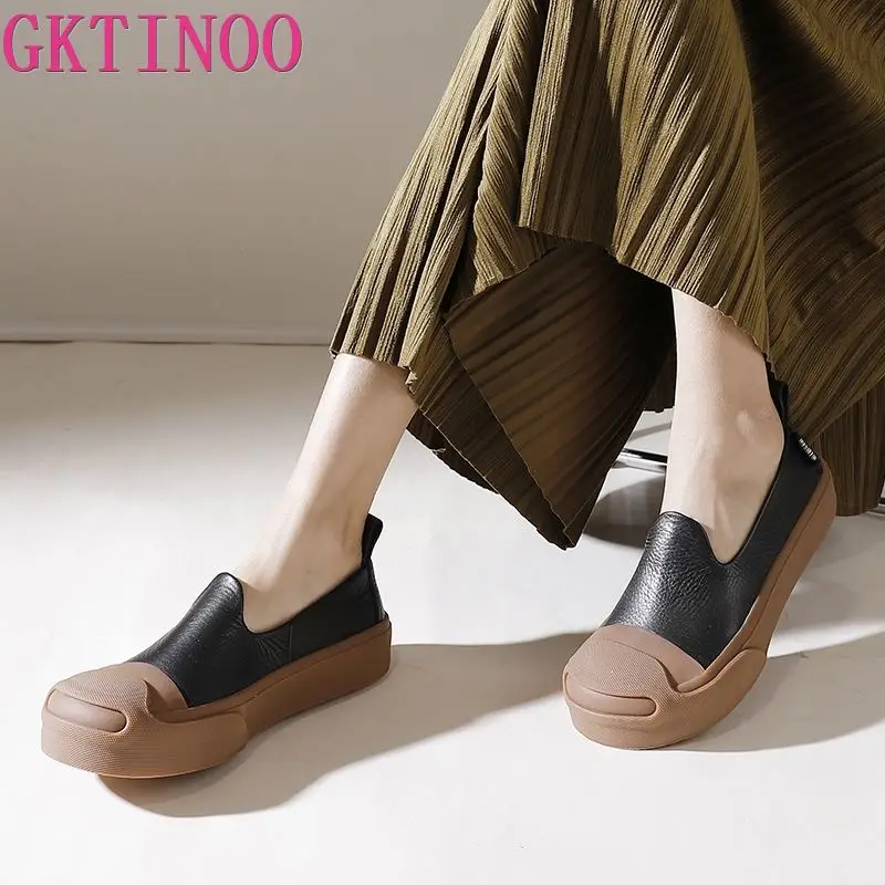 

GKTINOO 2023 New Spring Flats Shoes For Women Loafers Luxury Designer Casual Shoes Genuine Leather Ladies Vulcanized Shoes