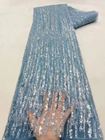 sky blue 2022 beaded sequin net lace high quality golden sequin latest embroidery fabric party asoebi nigeria african lace