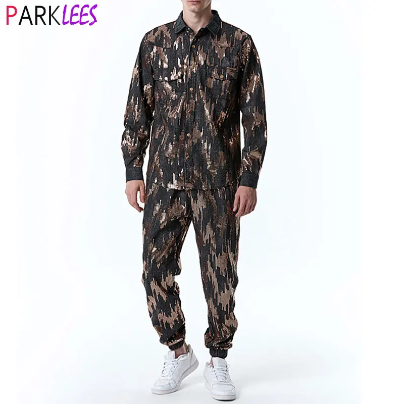 Mens Shiny Sequin Halloween Jackets with Pants 2022 Fashion New 2pcs Tracksuits Men Party Carnival Prom Stage Costumes Outfits