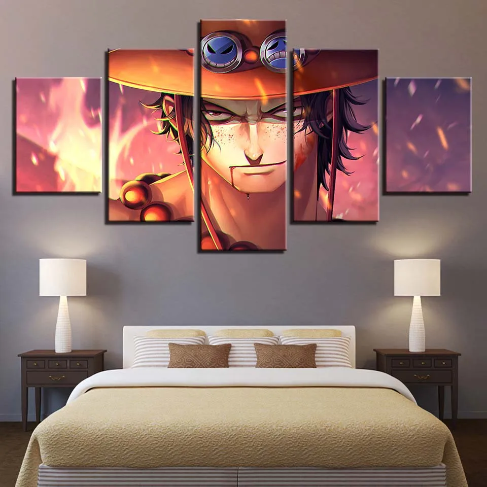 

5PCS Anime Whitebeard Pirates Ace Wall Art Canvas Paintings Cartoon One Piece Living Room Kids Bedroom Home Decor Wall Poster