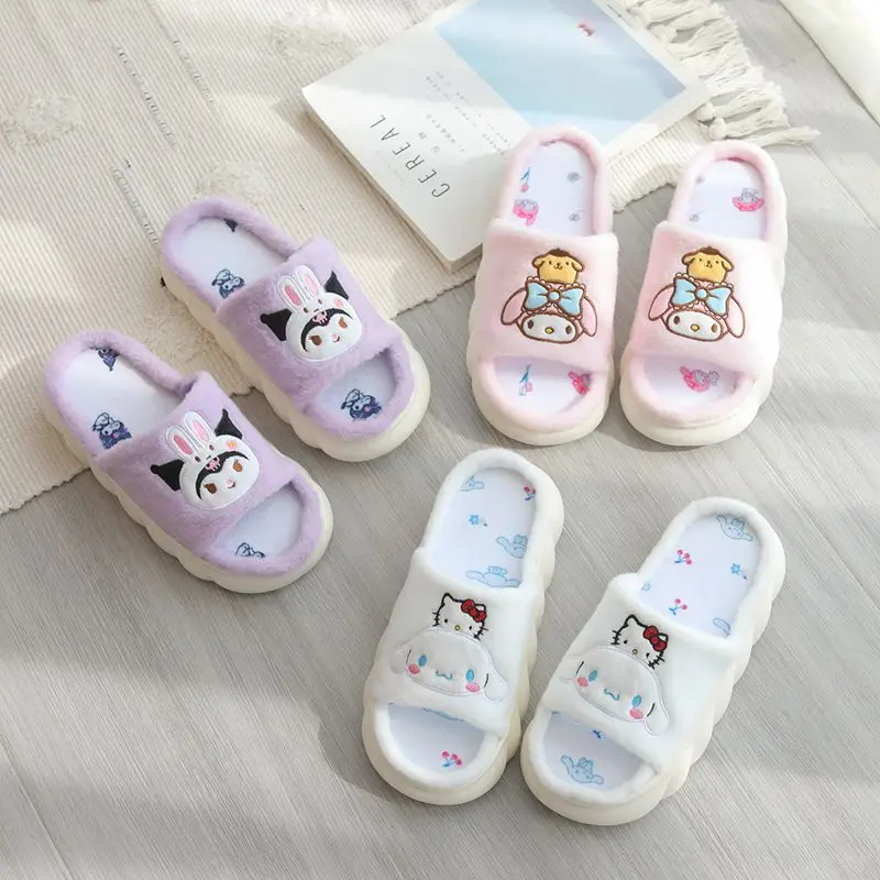 

Sanrio Kuromi Slippers Cute Mymelody Cinnamoroll Home Indoor Plush Open Toe Slipper Women's Cotton Slippers Spring and Autumn