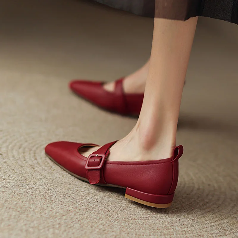 

2023 Spring Ladies Square Toe Boat Shoes Women's Mary Jane Low Heels Dress Shoes Buckle Shallow