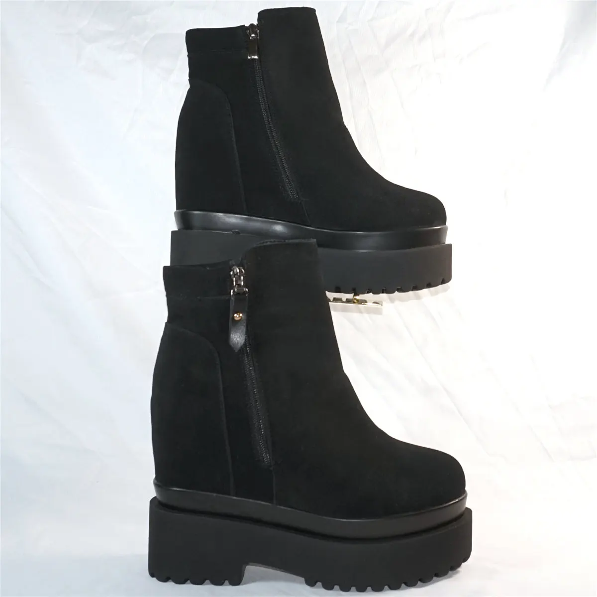 High Top Platform Creepers Women Genuine Leather Wedges High Heel Pumps Female Winter Round Toe Fashion Sneakers Casual Shoes