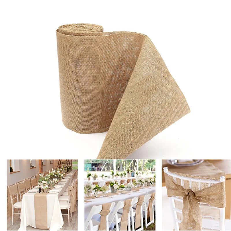 

2Pcs 30CM*10M Natural Jute Vintage Table Runner Burlap Hessian Rustic Country Wedding Party Decorations Home DIY Decor Supply