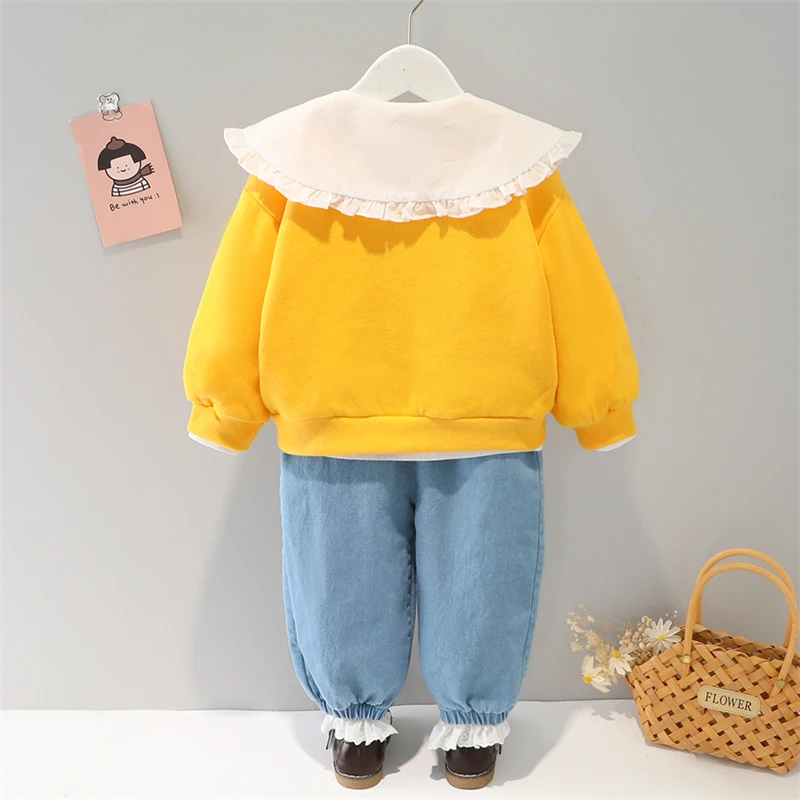 2022 Spring Baby Girls Clothing Sets Infant Clothes Outfit Newborn Flower Coats Lace Shirt Jeans Children Vacation Costume