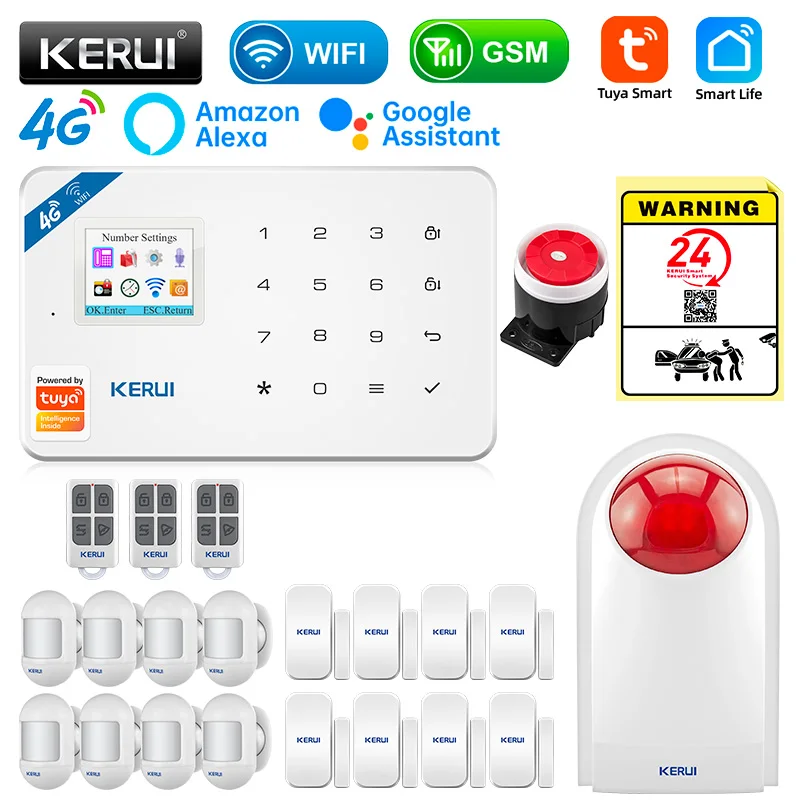 

KERUI W184 Tuya Smart Home GSM 4G WIFI Security Protection Alarms Anti Theft Security Alarm System Kit Sensor 6 Languages Garage