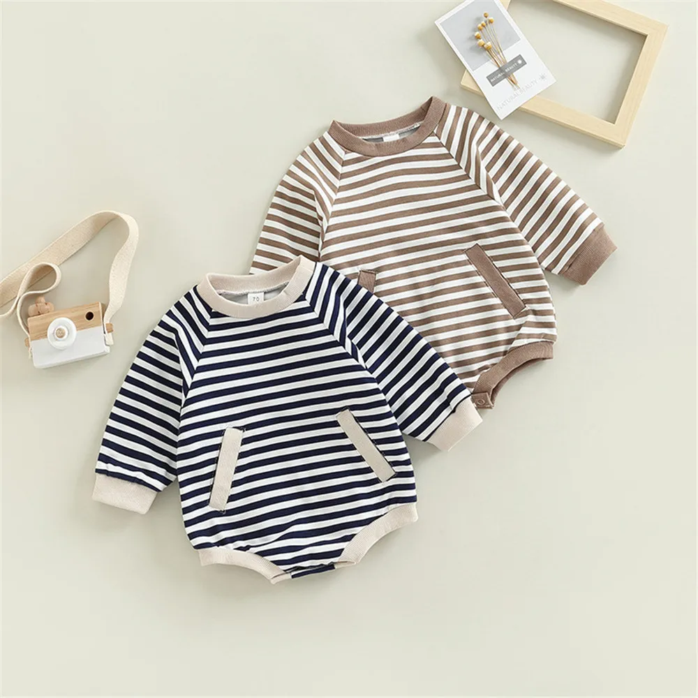 

Newborns Baby Rompers cute round neck long sleeves Baby Costumes Simple Stripes Infant Costume Festival Baby Bodysuits