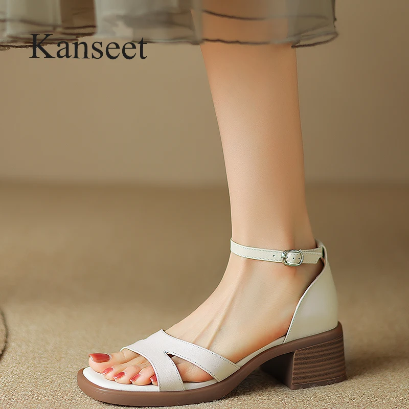 

Сандалии Kanseet женские из натуральной кожи, выразительные туфли с открытым носком, Классические босоножки ручной работы на среднем каблуке, с ремешком на щиколотке, 41, лето 2023