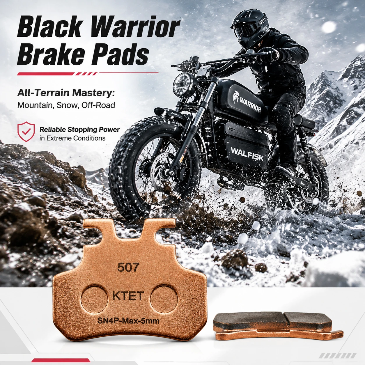 Фото Тормозные колодки Black Warrior, полуметаллические, внедорожные, для WALFISK ET-7, ET-7 Ultra, EKXBike, GTS X22, KTET, SN-V4, XD-SN-4P, гидравлические №4