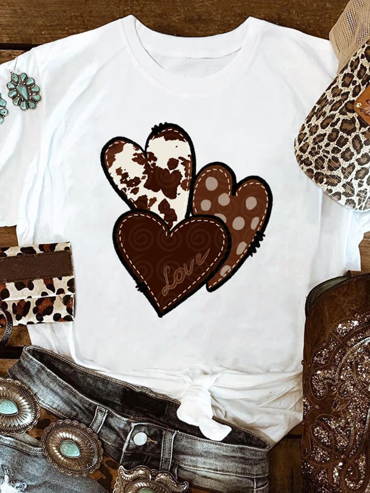 

Women Cow Polka Dot Love Heart T-Shirt Tee - White Lovely Trend Fashion Cartoon Short Sleeve Summer O-neck Shirt Female T Top