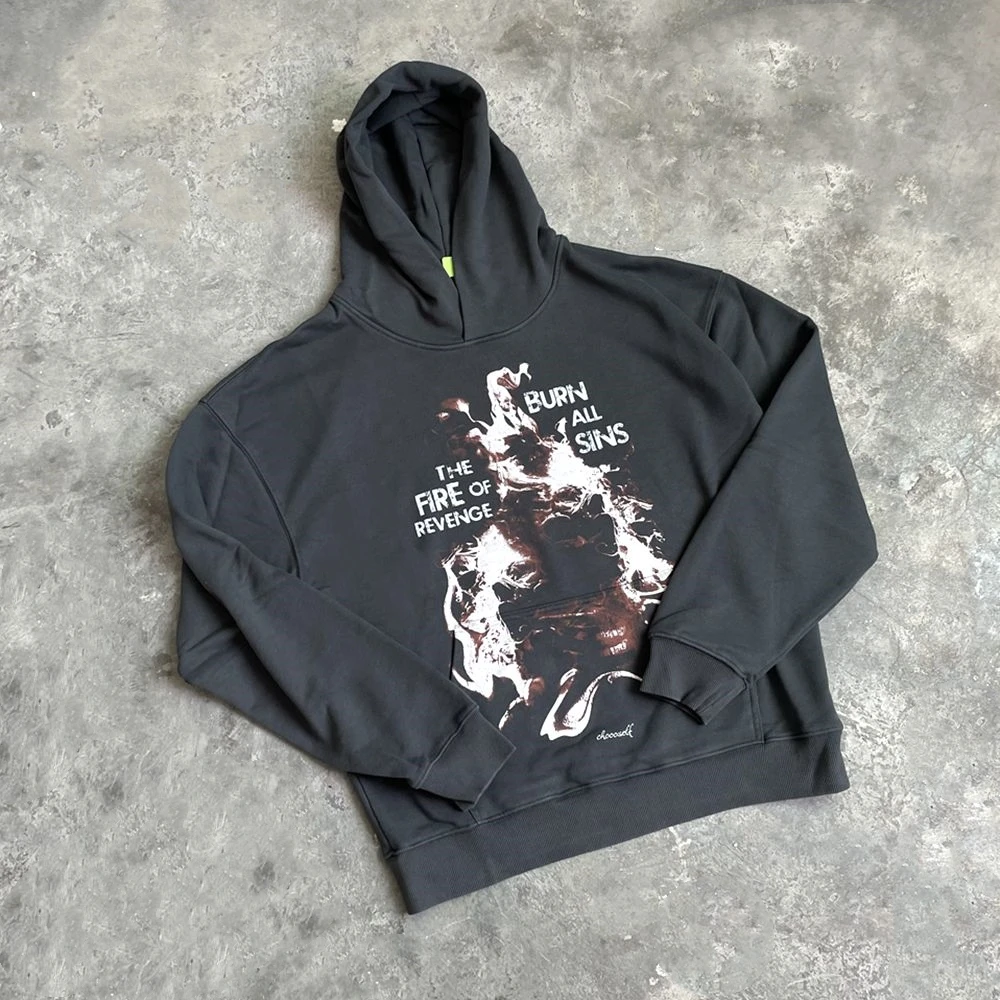 Yao888 Ретро графика с капюшоном мужские топы Свитшот Свободный Повседневный