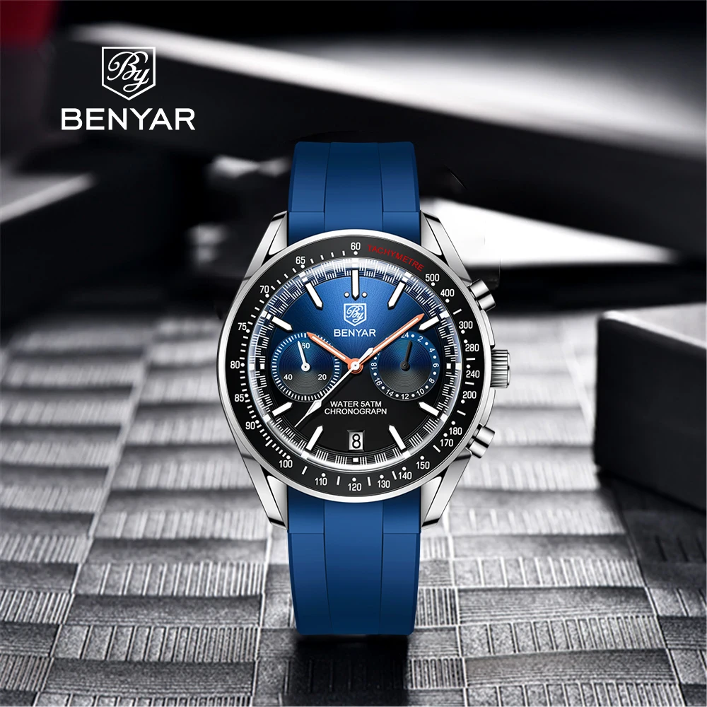 

BENYAR DESIGN 2022 NEW Top Sports Brand Men Quartz Wrist Watch 43mm Fashion Alloy Waterproof Automatic Chronograph Reloj Hombre