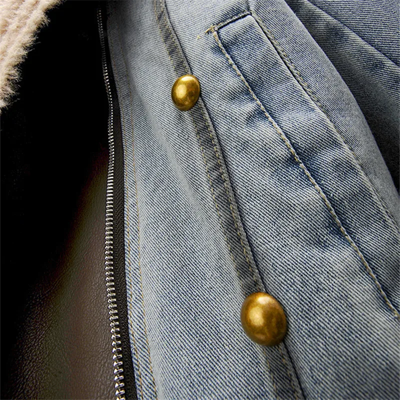 Винтажная синяя джинсовая куртка из овечьей шерсти со сращенной хлопковой