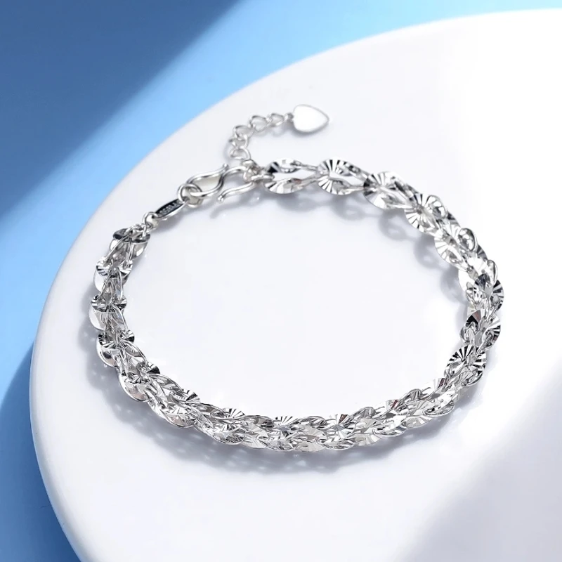 Женская цепочка из настоящей чистой платины 950 4 8 мм резной браслет с перьями