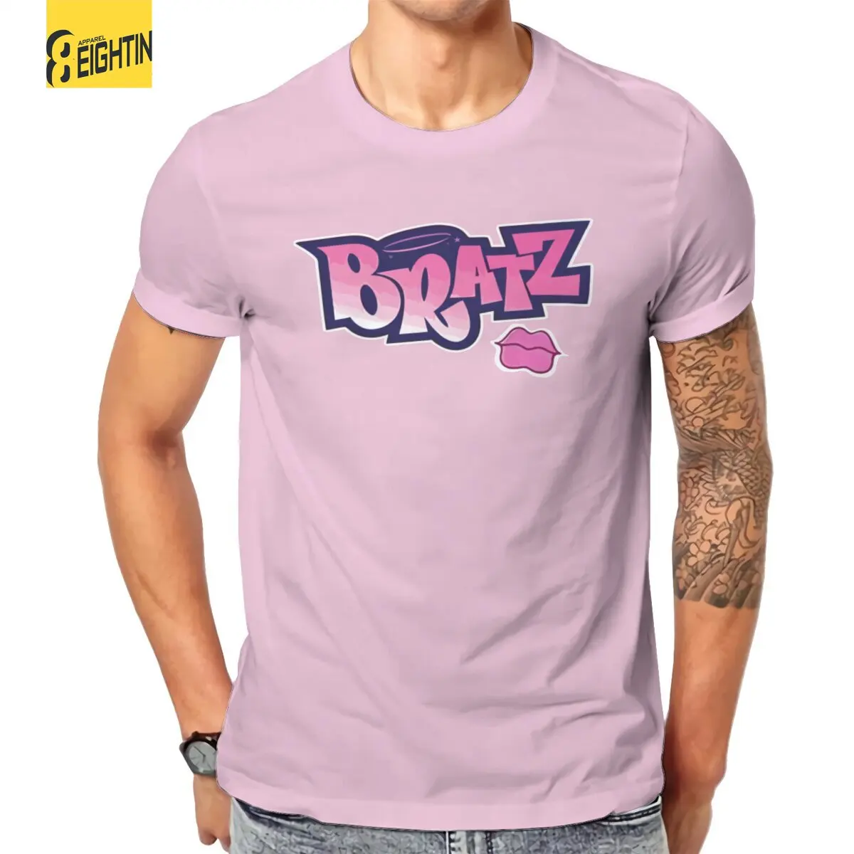 

Casual Bratz Angelz Pink Kiss T-Shirts Men Round Neck Cotton T Shirt Y2K Short Sleeve Tee Shirt Gift Idea Clothing