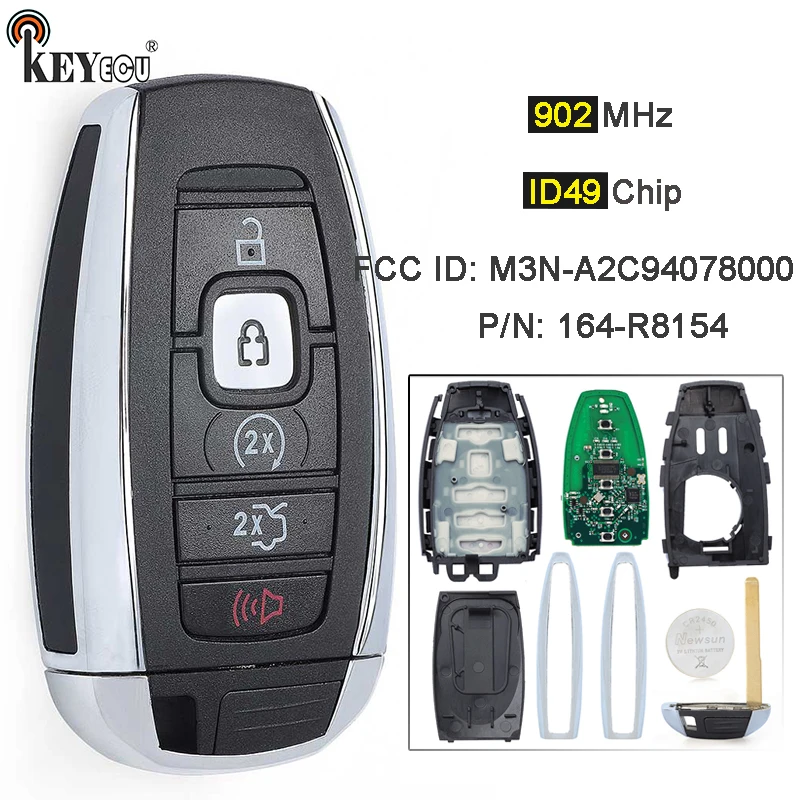 

KEYECU 902MHz ID49 Chip M3N-A2C94078000 164-R8154 Smart Remote Key Fob for Lincoln Continental MKC MKZ MKX Navigator Nautilus