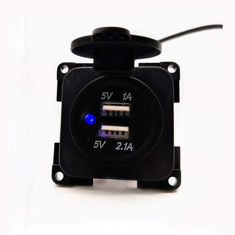 

Power Adapter Charger Plug Splitter Square Fixed Plate With 3.1A Dual USB Blue Light Car Modified Car Charger 12V to 5V