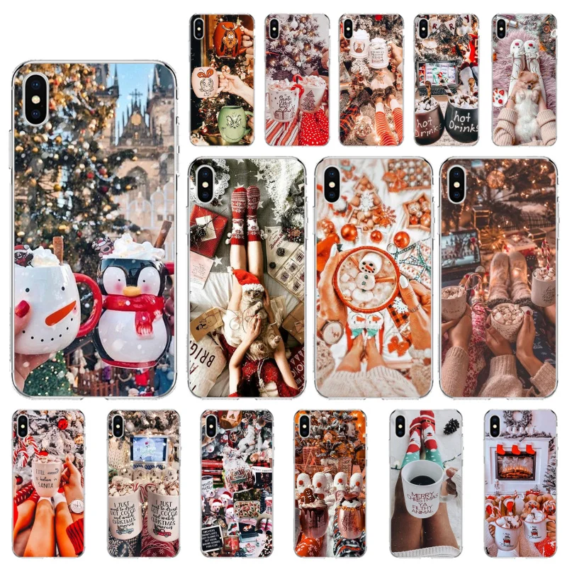 

Christmas Tree Winter Coffee Girl Phone Case For iphone 13 Pro Max 12 mini 12Pro Max SE2 11 11Pro XS MAX XR 7 8 Plus