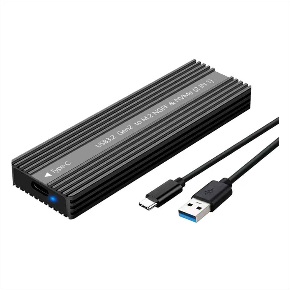 Фото НОВАЯ АКЦИЯ: Корпус для M.2 SSD USB 3.2 Type-C, металлический, с охлаждением, поддержка SATA/NVMe, для двух протоколов, модель B №1