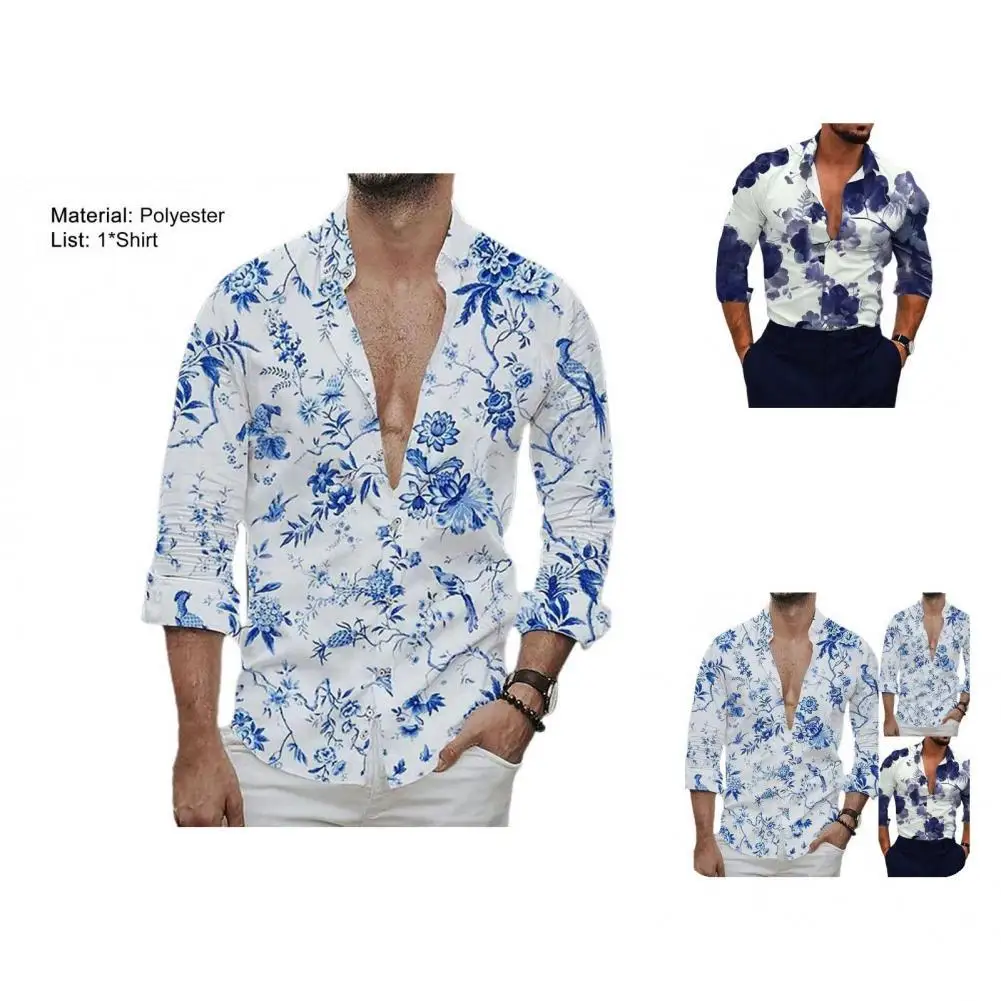 

Buttons Great Vintage Style Spring Shirt Eye-catching Men Shirt Soft for Dating
