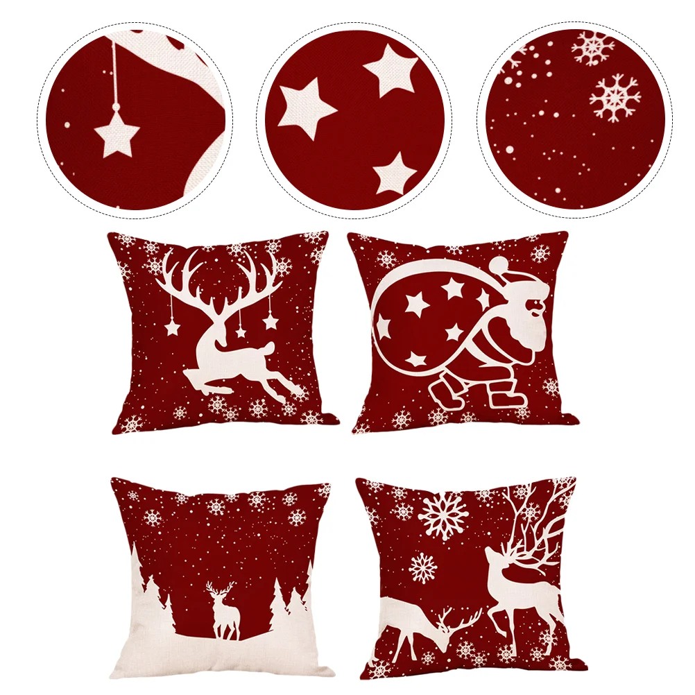 

4Pcs Christmas Pillow Case Cartoon Pillow Cover without Pillow Home