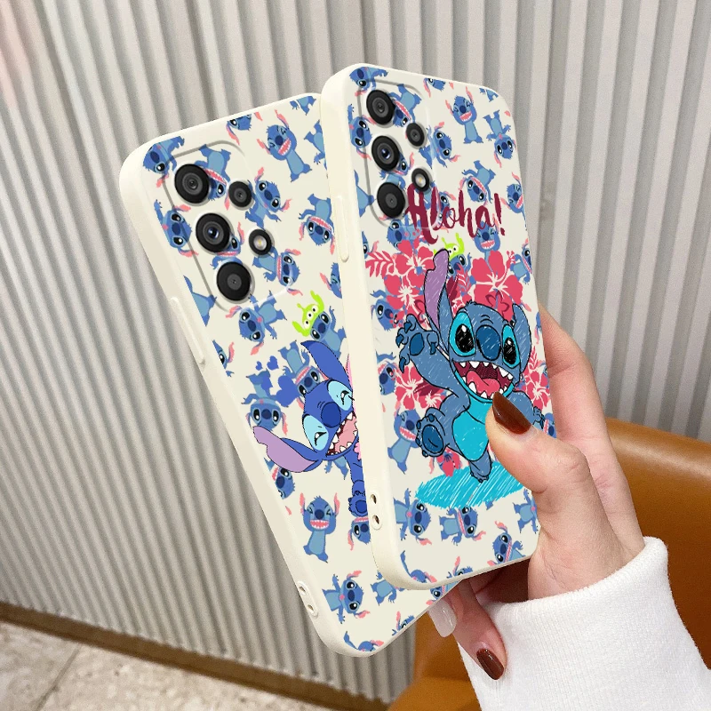 

Disney Stitch Cool Cartoon Phone Case For Samsung A73 A53 A33 A52 A32 A23 A22 A71 A51 A21S A03S A50 A30 5G Liquid Rope Funda