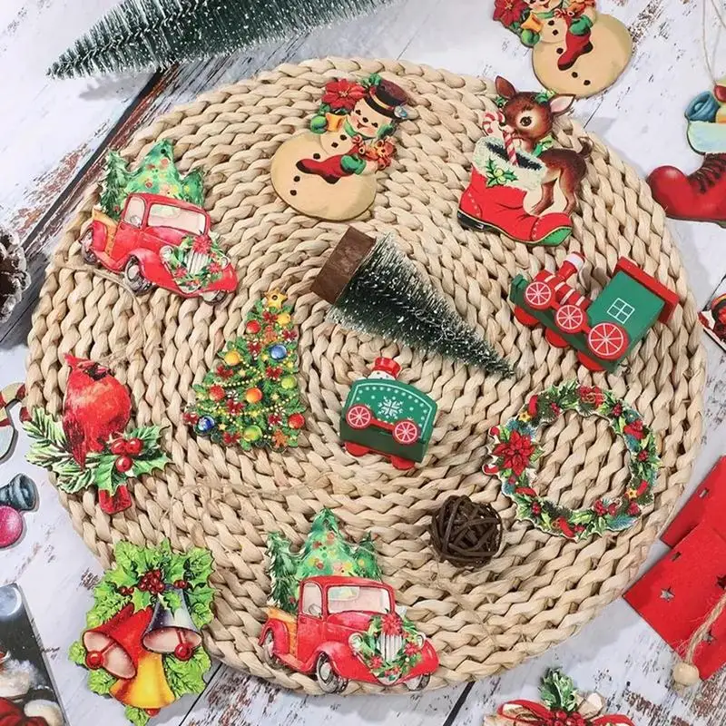 24 шт. деревянные елочные украшения винтажные рождественские яркие цвета