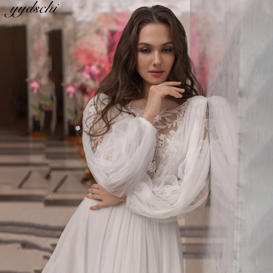 

Backless Applique French Wedding Main Dress Lace White Veil Large Swing Mesh Gauze Mid-waist Long-sleeved Engagement Dress 2023