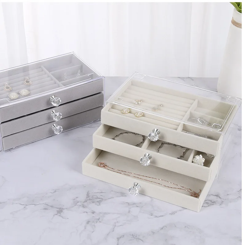 Velvet Jewelry Storage Tray Display Jewel Holder Stand Bracelet Necklace Ring Storage Box Showcase Drawer Jewelry Organize