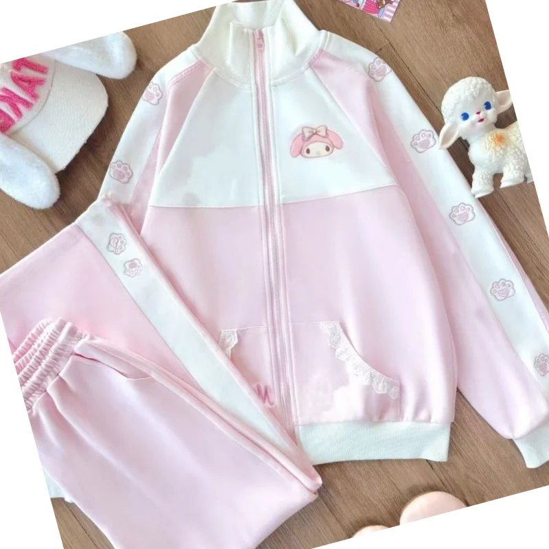 Комплект Sanrio My Melody: толстовка и брюки (2 предмета), милый студенческий стиль, японский преппи-стиль, повседневный комплект, кардиган, гимнастическая форма, топы и брюки (art.: 3920d4cd91d88) - 3920d4cd91d88