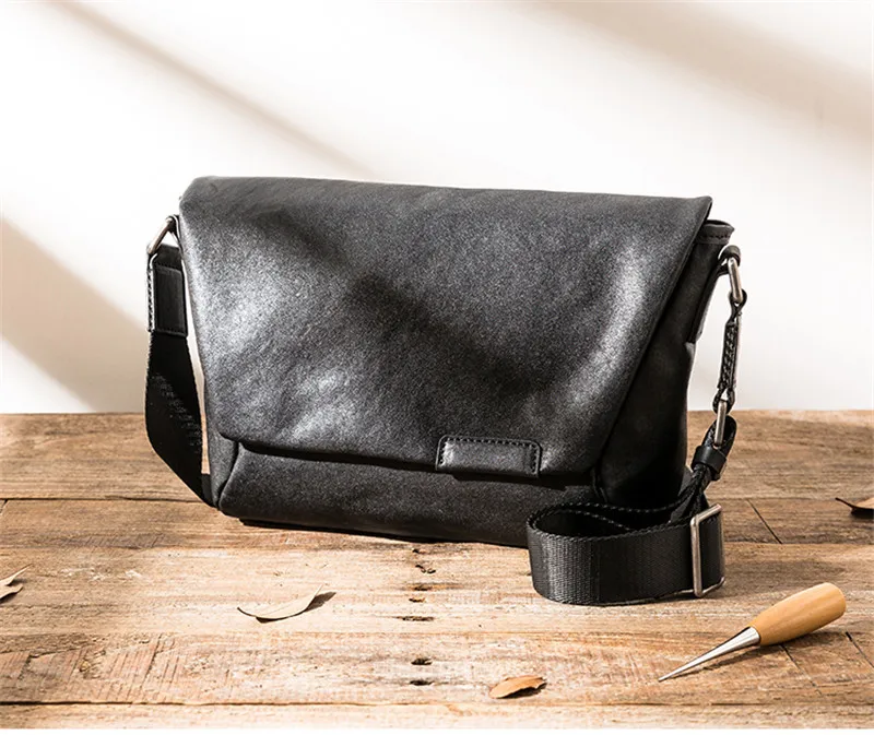 PNDME Outdoor casual daily genuine leather men's black shoulder bag fashion luxury natural soft real cowhide messenger bag
