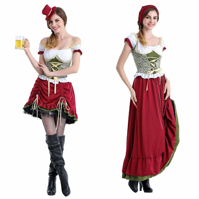 Women Sexy Oktoberfest Farmer Costume German Bavarian Long Dress Tavern Waitress Outfit Cosplay Halloween Carnival Party Dress