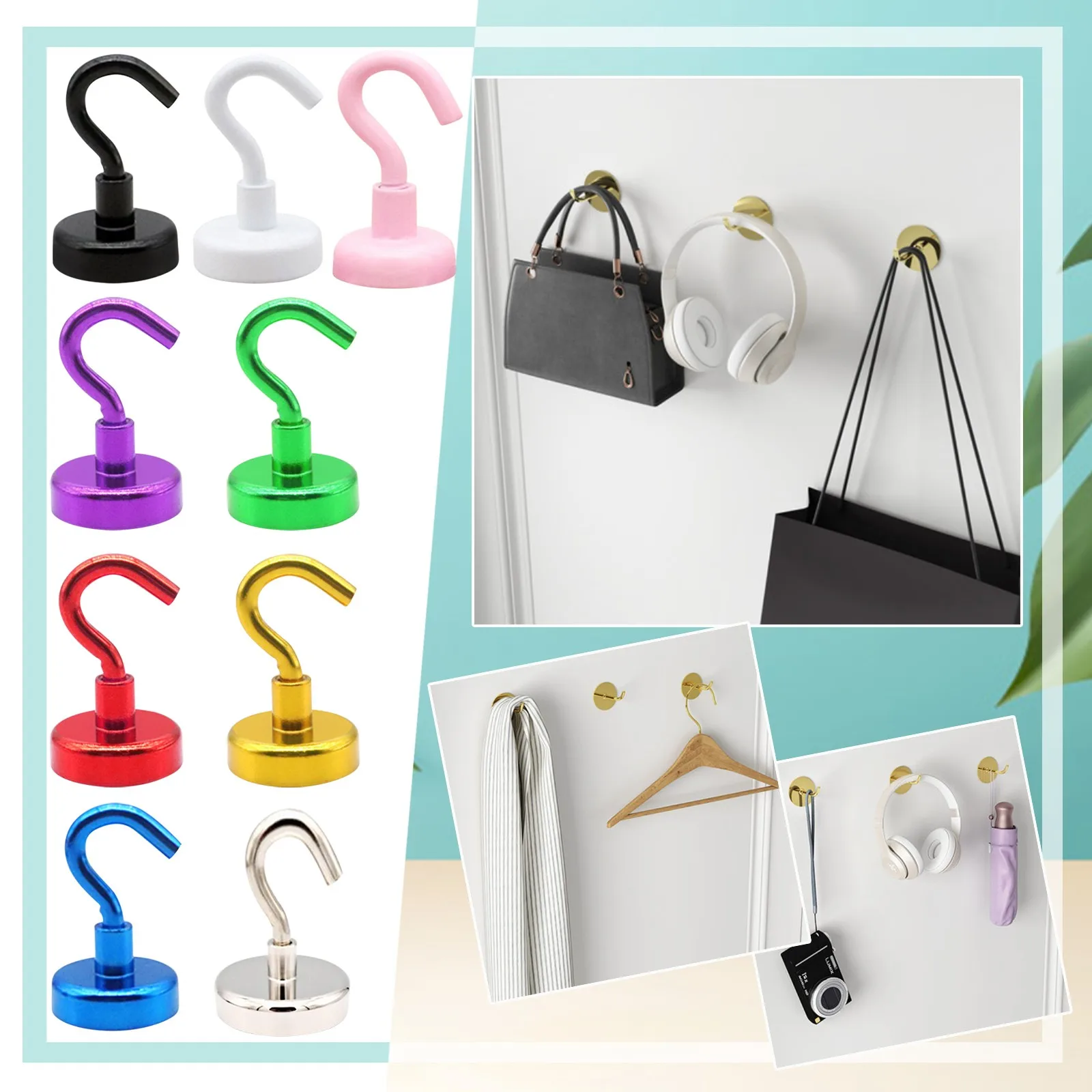 

Крючки для одежды, клейкие магнитные крючки, упаковка из 9 магнитных крючков, сверхпрочные магнитные крючки, магнитные зажимы для микросхем