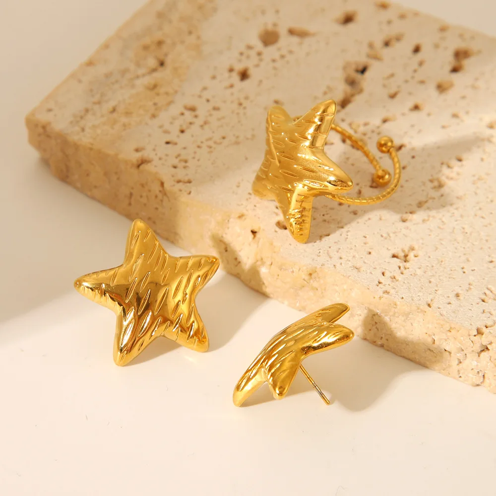 Yori металлическая звезда золотой кольцо серьги-гвоздики комплект 18-каратного