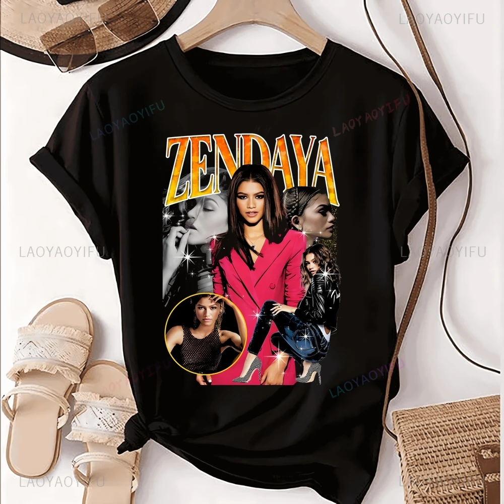 Уличная футболка с принтом певицы Zendaya топ Trend рубашка унисекс короткими рукавами